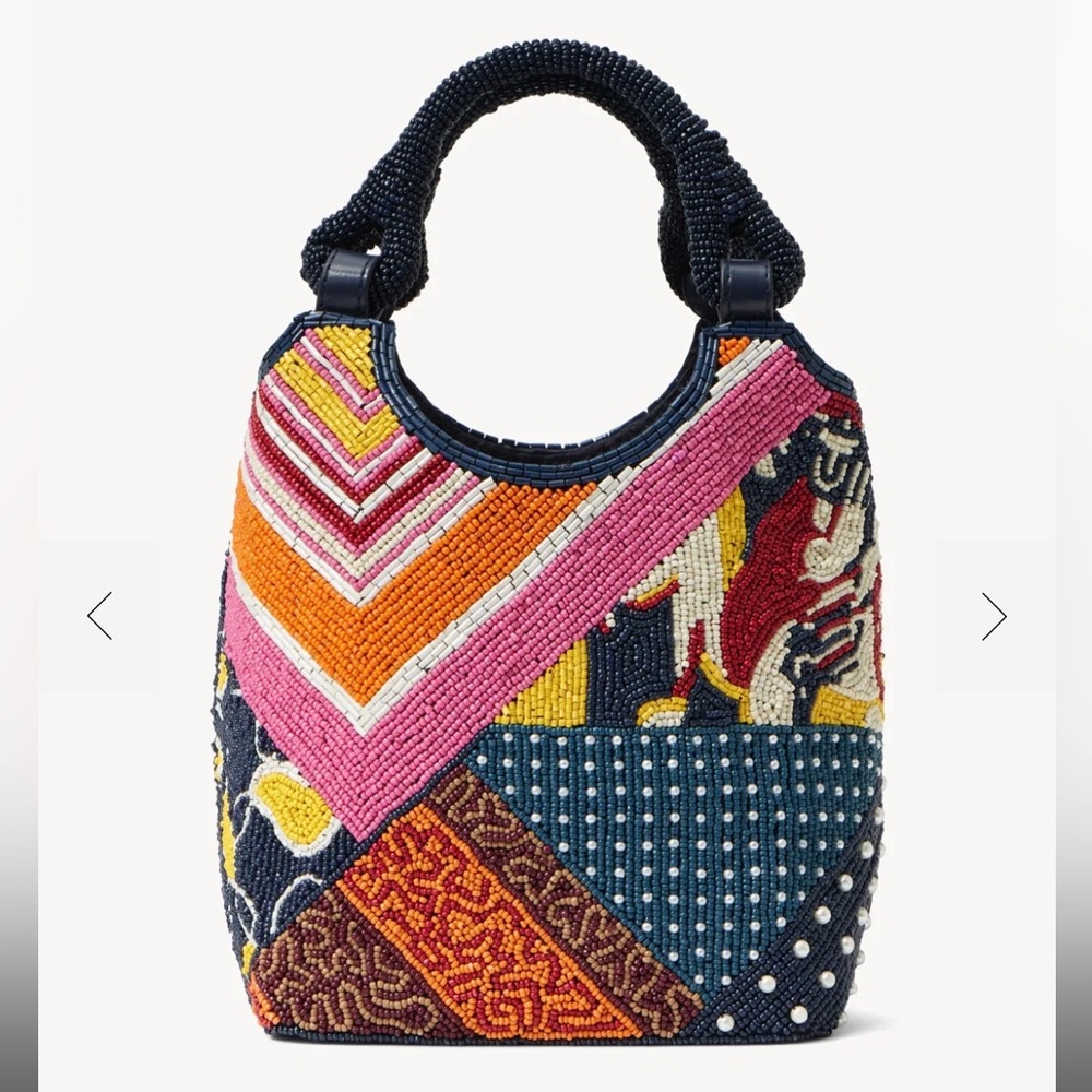 STAUD BEADED COTE BAG PATCHWORK FOULARD